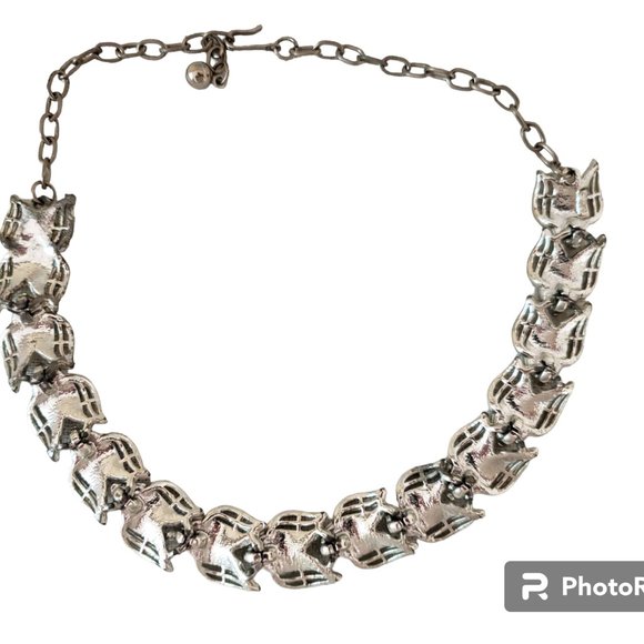 Silver Choker Necklace Signed ART Arthur Pepper Articulated Leaf Motif Vtg 50s - Picture 6 of 6